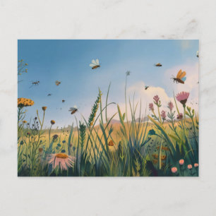 Tableau de champ bourdonnant de vie Carte postale