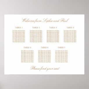 Tableau de disposition de mariage à 7 tables en be