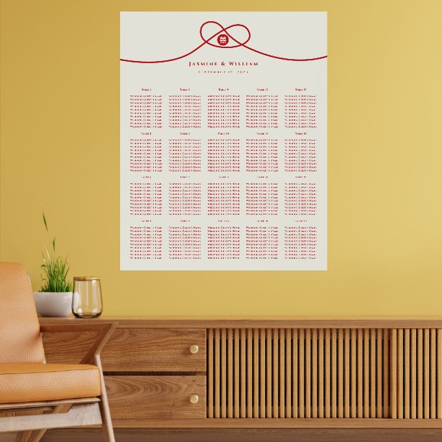 Tableau de Mariage à double bonheur à noeud rouge (Salon 2)