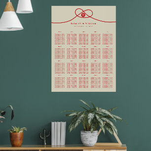 Tableau de Mariage à double bonheur à noeud rouge