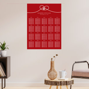 Tableau de Mariage à double bonheur à noeud rouge