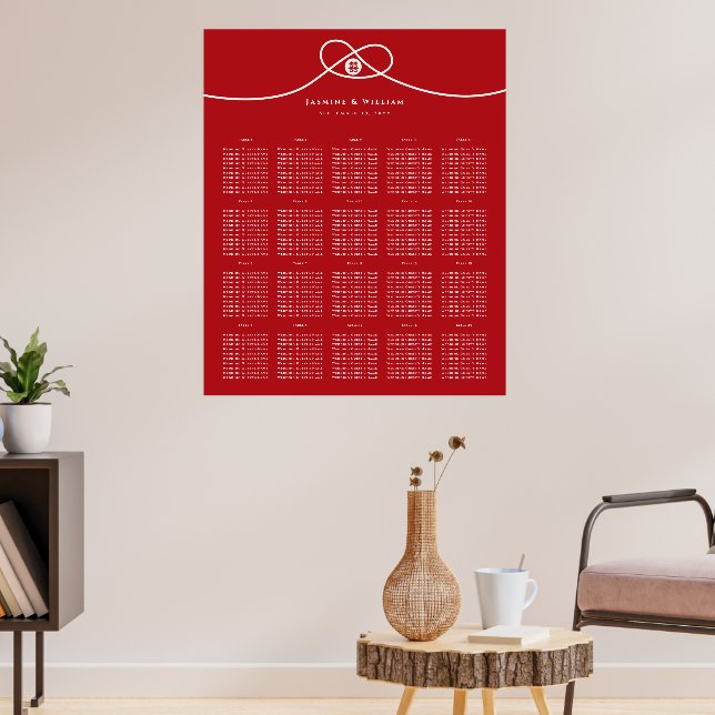 Tableau de Mariage à double bonheur à noeud rouge (Salon 3)