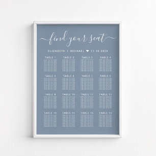 Tableau de Mariage Assis Bleu Poussiéreux 16 Table