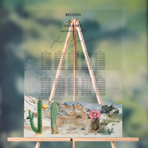 Tableau de mariage au cactus du désert à l'aquarel