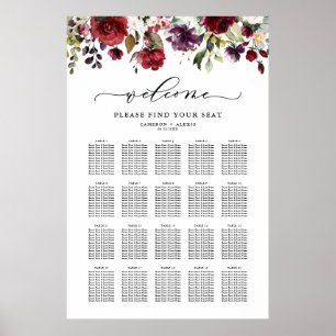 Tableau de mariage bohème rouge et violet avec fle