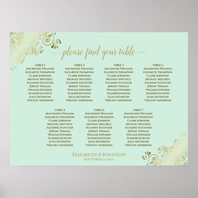 Tableau de Mariage de table Mint Green & Gold 7 (Devant)
