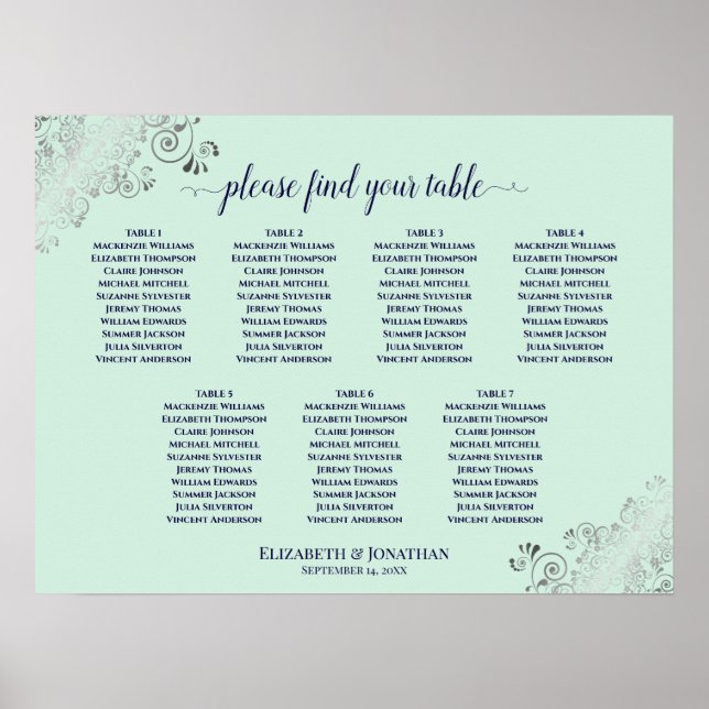 Tableau de Mariage de table Mint Green & Navy 7 (Devant)