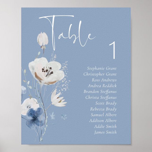 Tableau de Mariage floral bleu poussiéreux (Devant)