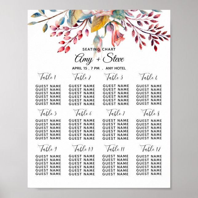 Tableau de Mariage floral Rose Blush (Devant)