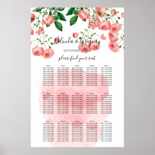 Tableau de Mariage vintage Rose rose fleuri