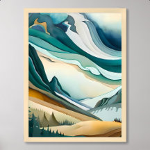 tableau de montagne pin bleu abstrait