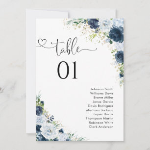 Tableau de numéros de table à fleurs Navy Blue pou