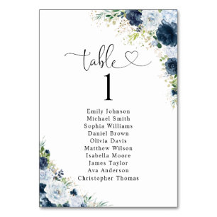 Tableau de numéros de table à fleurs Navy Blue pou