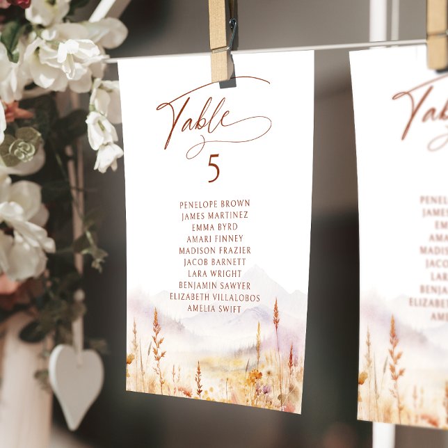 Tableau de numéros de table de fleurs sauvages d'a (Fall Wildflower table number seating chart)
