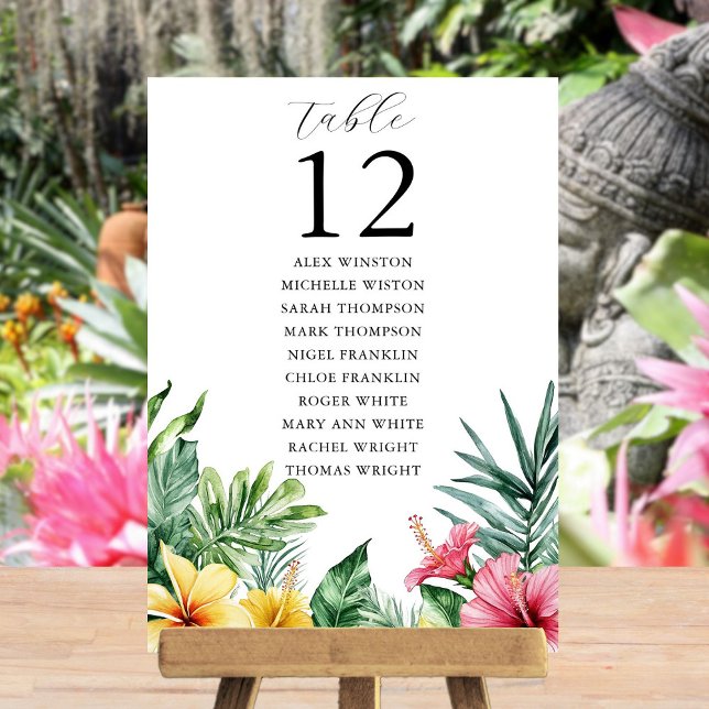 Tableau de numéros de table de fleurs tropicales à (Watercolor Tropical Table Number Seating Chart)