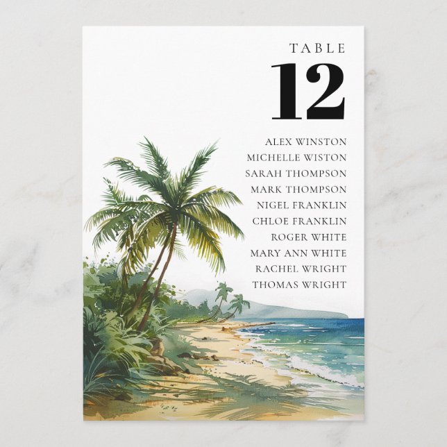 Tableau de numéros de table de Palm Beach aquarell (Devant)