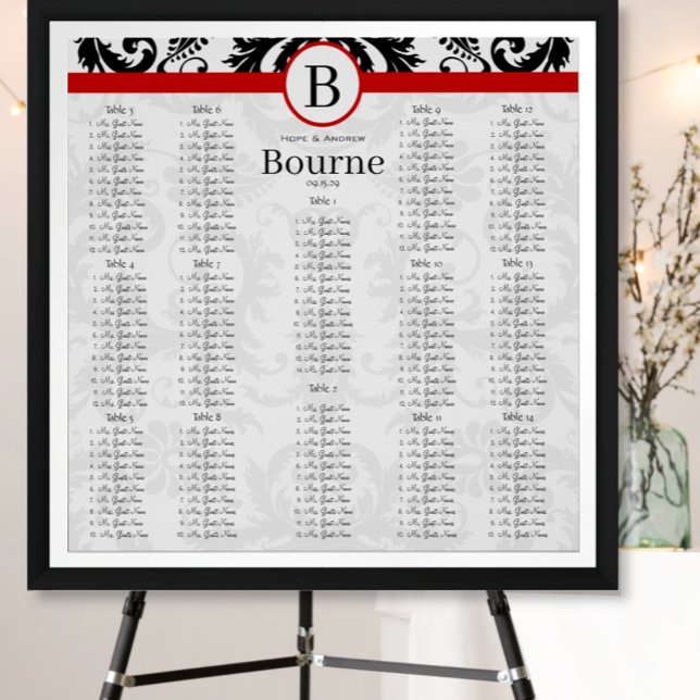 Tableau de numéros de table en damas noir avec gar (Créateur téléchargé)