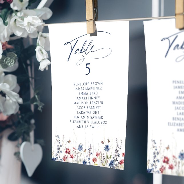 Tableau de numéros de table rustique Navy Wildflow (Navy Wildflower Rustic table number seating chart)