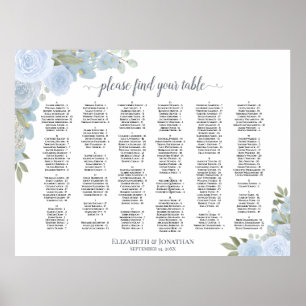 Tableau de placement alphabétique de roses bleues