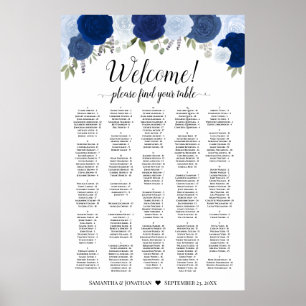 Tableau de placement alphabétique de roses bleues
