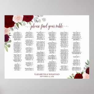 Tableau de placement alphabétique de roses boho ro