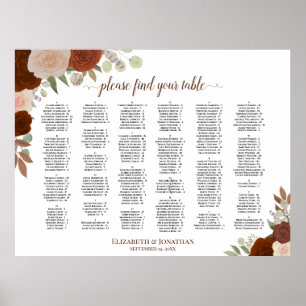 Tableau de placement alphabétique de roses orange