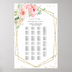 Tableau de placement alphabétique floral rose mode