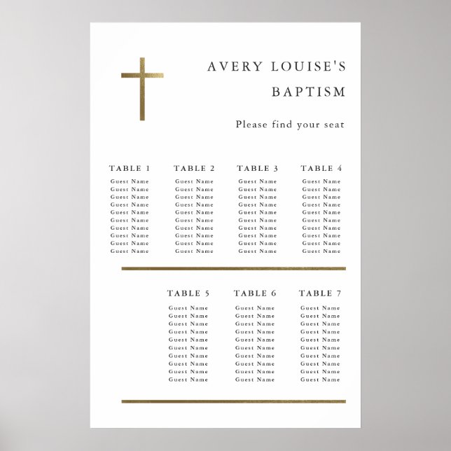 Tableau de placement de baptême de croix dorée min (Devant)