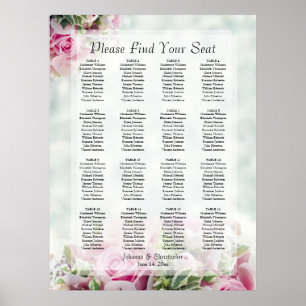 Tableau de placement de mariage à 16 tables Roses