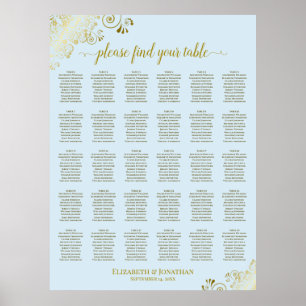 Tableau de placement de mariage à 30 tables Or et