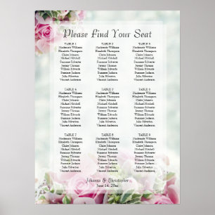 Tableau de placement de mariage à 9 tables Roses r