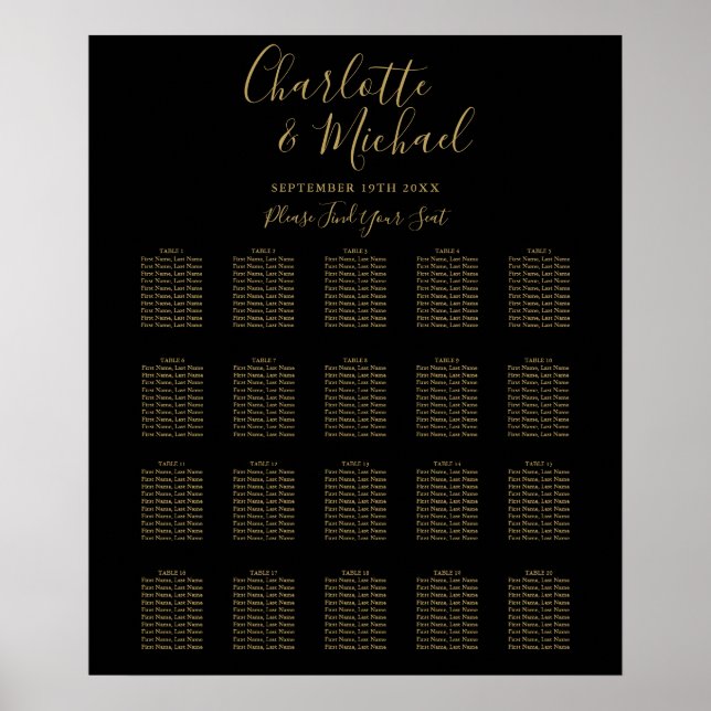 Tableau de placement de mariage à signature noir e (Devant)