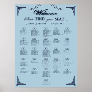 Tableau de placement de mariage alphabétique bleu 
