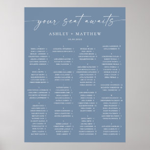 Tableau de placement de mariage alphabétique bleu