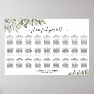 Tableau de placement de mariage aux feuilles d'euc
