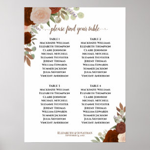 Tableau de placement de mariage avec 4 tables et r