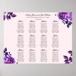 Tableau de placement de mariage avec fleurs violet