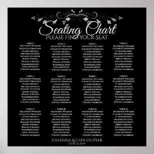 Tableau de placement de mariage élégant noir 12 ta