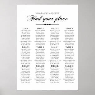 Tableau de placement de mariage en calligraphie sc
