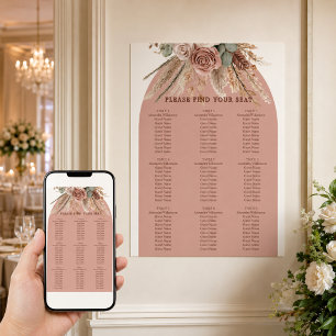 Tableau de placement de mariage en herbe de pampa 