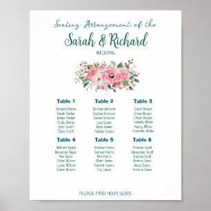 Tableau de placement de mariage floral rose vif