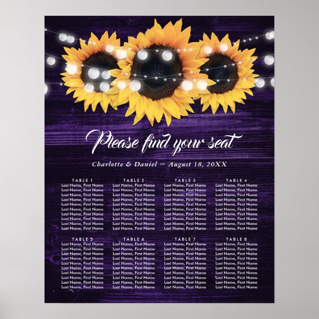 Tableau de placement de mariage Tournesol Bois Vio (Devant)