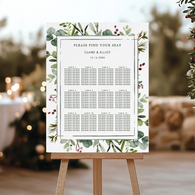 Tableau de placement de mariage vert Noël botaniqu (Créateur téléchargé)