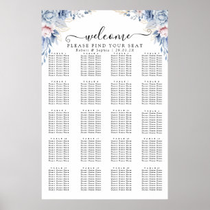Tableau de placement floral bleu poussiéreux