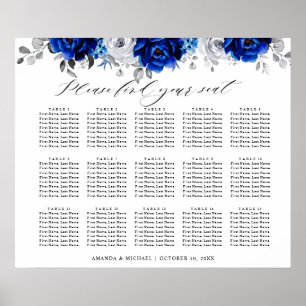 Tableau de placement floral bleu royal blanc argen