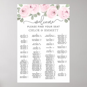 Tableau de siège alphabétique de rose rose