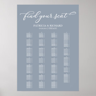 Tableau de siège alphabétique Élégant bleu poussié