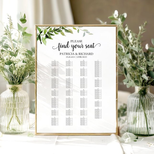 Tableau de siège alphabétique Élégant Vert (Créateur téléchargé)