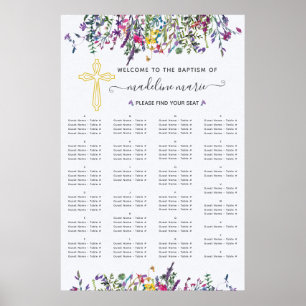 Tableau de siège alphabétique fleur sauvage Baptêm