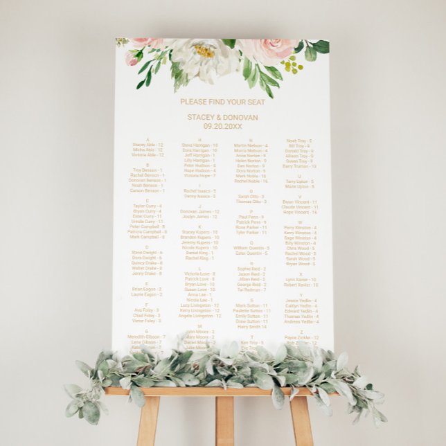 Tableau de siège alphabétique floral élégant (Créateur téléchargé)